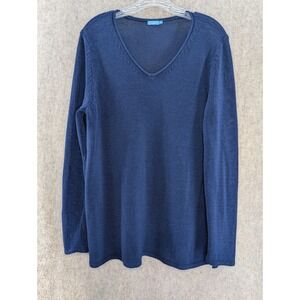 J McLaughlin Navy Blue V Neck Long Sleeve Knit Sweater Top Womens XL